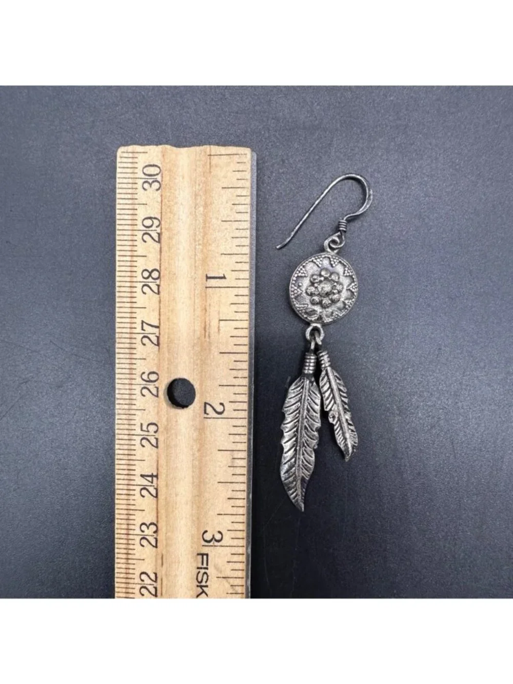Western Sterling Silver Concho Feather Dangle Earrings Western Boho Statement